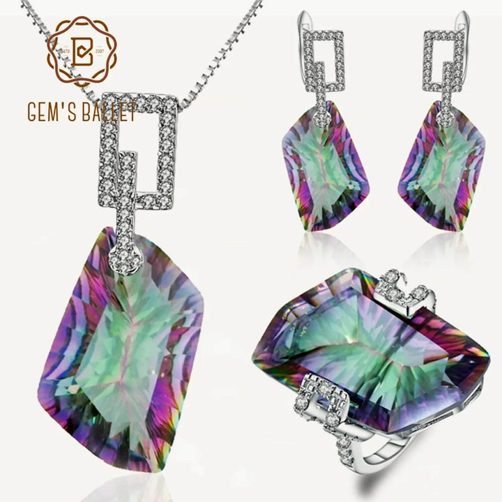 Rainbow Mystic Quartz Gemstone Jewelry Sets 925 Sterling Silver