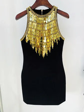 Black Sequined Metal Beaded Elastic pencil  Dress