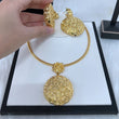 Women Necklce Earring 2 Pcs Jewelry Set Large Pendant Gold Plated Luxury Nigeria Dubai Gold Color Jewelry Sets For Women