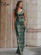 Missord Luxury Green Evening Dresses Women Elegant Glittery Sequin V-neck Tassels Bodycon Party Prom Dress Sleeveless Long Gown