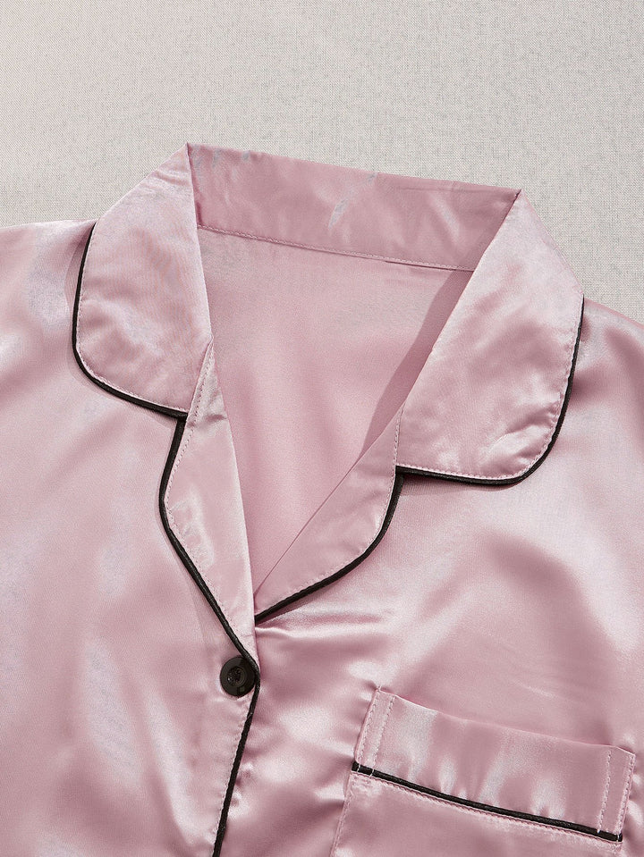 3 Sets Satin Pajama Set, Short Sleeve Lapel Top & Elastic Waistband Shorts, Women's Sleepwear & Loungewear