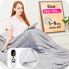Electric Heated Blanket Throw 180 x 130 cm, Flannel Sherpa, Fast Heating, 10 Temperature Settings, Timer 9 Hrs Auto-Shutdown, Big Screen, for Home or Office, Machine Washable, ETL Certified, Gray