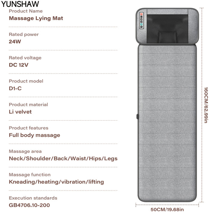YUNSHAW Full Body Massager Mat with Heat & Movable Shiatsu Neck Back Massager Pillow, Lumbar Traction & Relax,9 Vibration Motors & Back Heating Pad,Full Body Massager for Neck Back Waist Hip Leg, Massage Gift For Mom/Dad/Wome