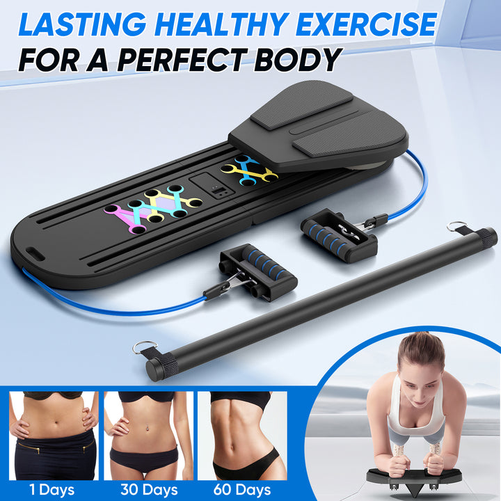 6-in-1 Pilates Board Set with Counter, Multifunctional Home Workout Kit with Accurate Rep Tracking, Portable & Foldable Body Toning Equipment