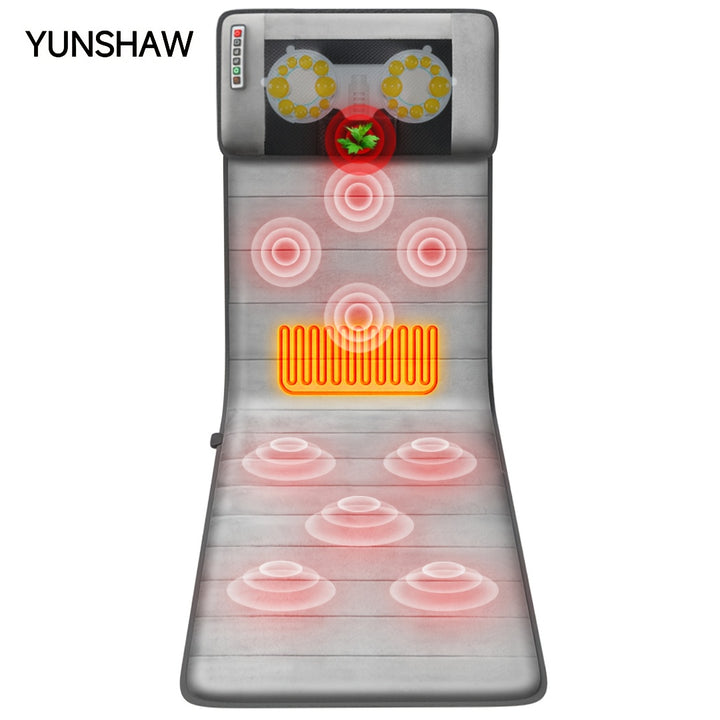 YUNSHAW Full Body Massager Mat with Heat & Movable Shiatsu Neck Back Massager Pillow, Lumbar Traction & Relax,9 Vibration Motors & Back Heating Pad,Full Body Massager for Neck Back Waist Hip Leg, Massage Gift For Mom/Dad/Wome