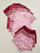 3 Sets Satin Pajama Set, Short Sleeve Lapel Top & Elastic Waistband Shorts, Women's Sleepwear & Loungewear