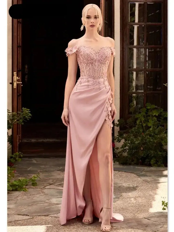 Off The Shoulder mermaid  Prom Silk Satin Dress