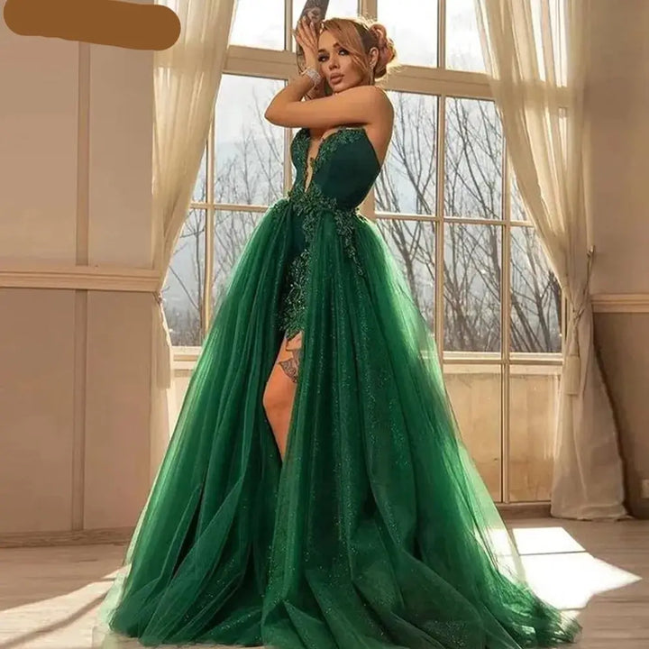 Luxury Cocktail Ball Gown sweep train Green  Prom Dress