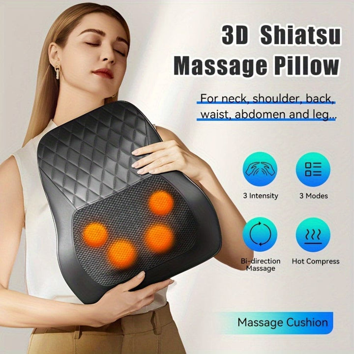 Hands-Free Cordless 3D Kneading Pillow with Heat -Portable Neck & Shoulder Massager for Back, Leg Pain Relief - Ideal Gift for Men & Women, Father's Day/Mother's Day Gifts, USB Powered, Speed Control