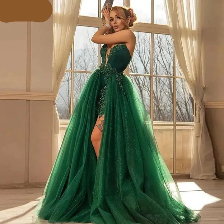 Luxury Cocktail Ball Gown sweep train Green  Prom Dress