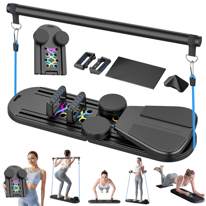 6-in-1 Pilates Board Set with Counter, Multifunctional Home Workout Kit with Accurate Rep Tracking, Portable & Foldable Body Toning Equipment