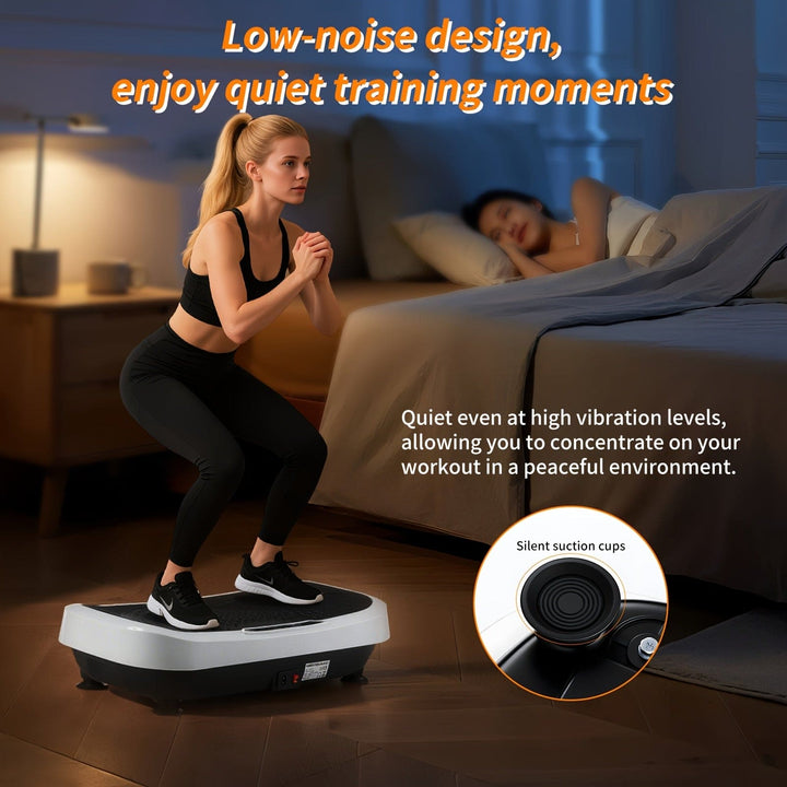 Multi-Functional Vibration Plate 120-Speed Adjustable 8-10mm Effective Vibration Range with Music Mode 200W Power Supports 120kg Includes Yoga Mat + Resistance Bands + Remote, Vibration Plate Exercise Machine for Women, Fitne
